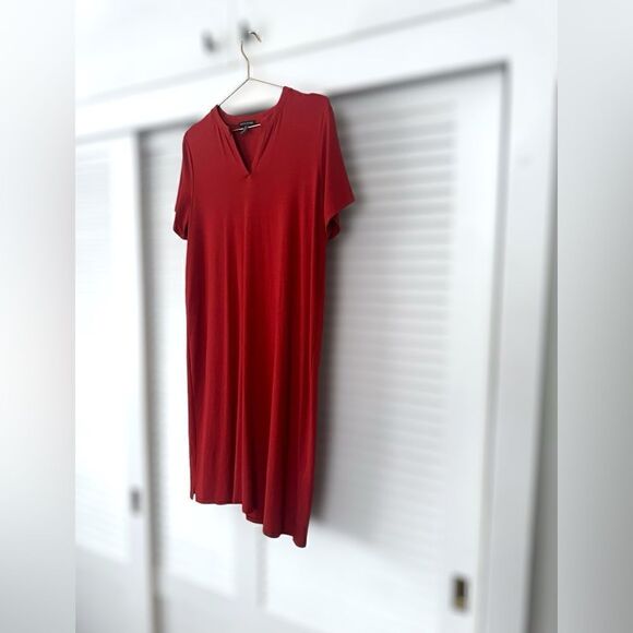 EILEEN FISHER Viscose Jersey Split Neck Dress Mandarin Size M - Picture 13 of 16